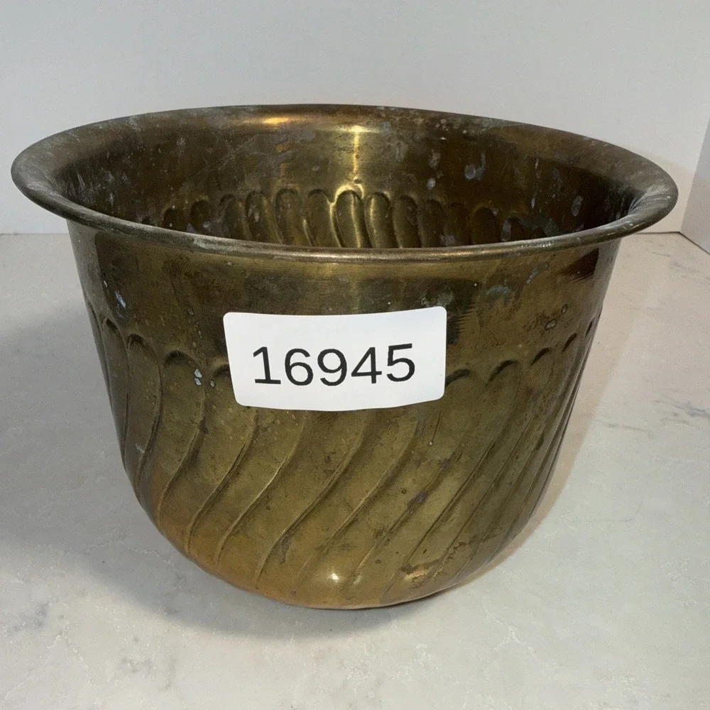 Brass Wavy Swirl Bowl Planter Made in India Vintage 7 1/2 Inch Wide 6 In Tall